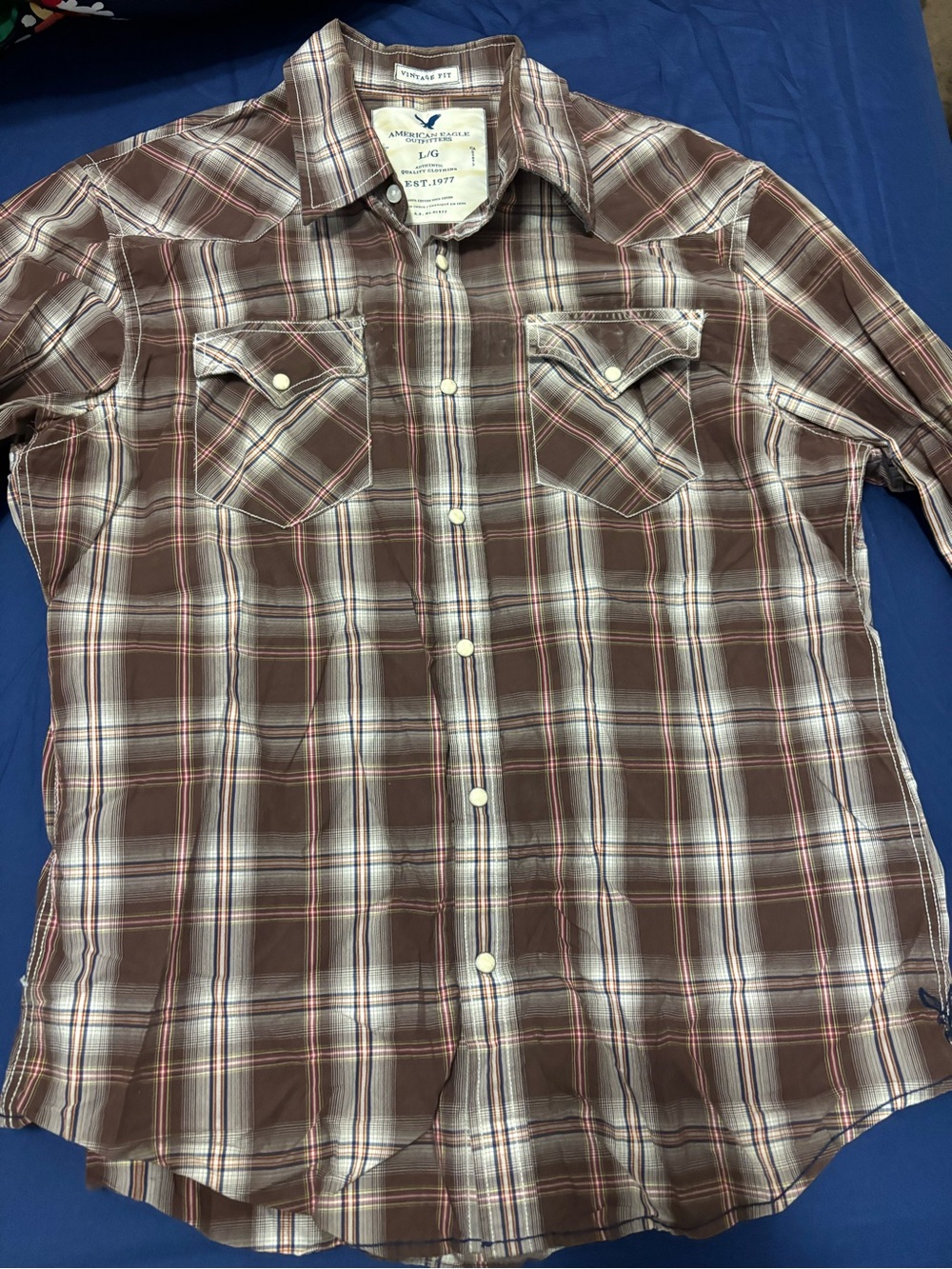American Eagle Outfitters Brown and White Plaid Button-Down Shirt